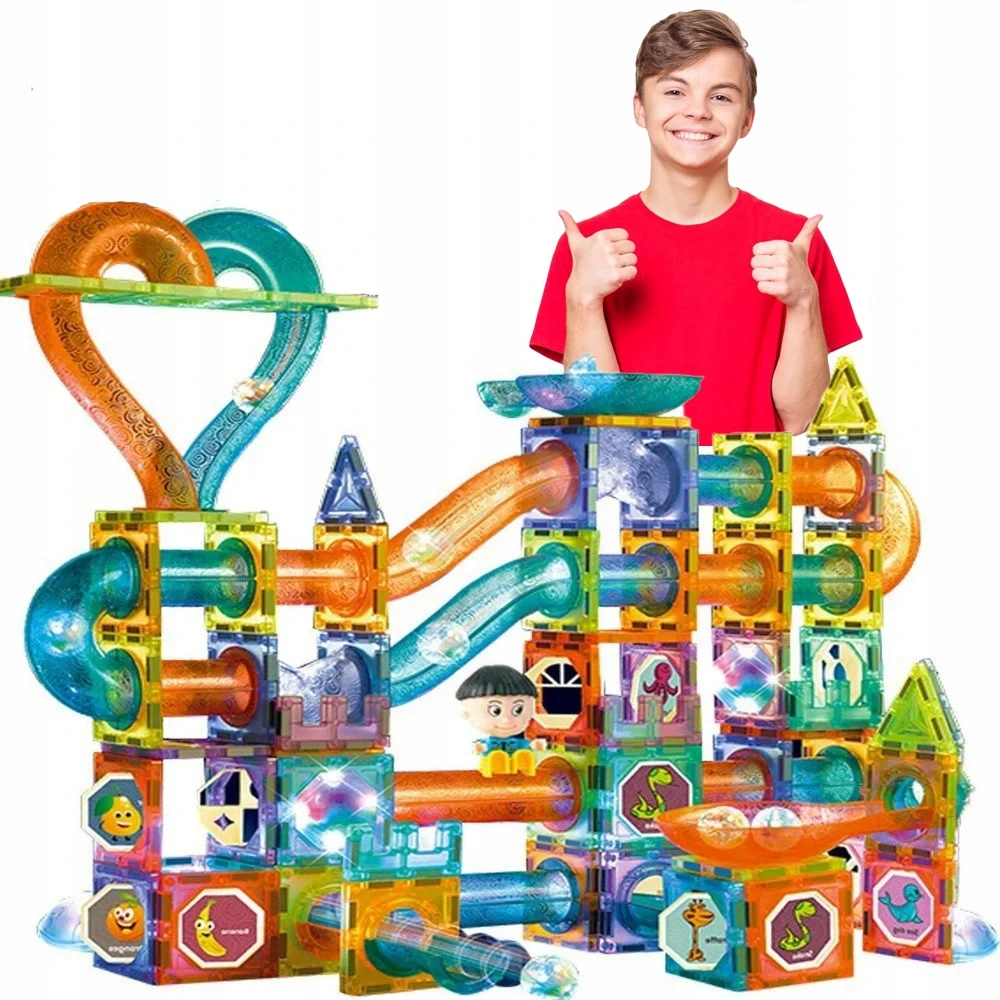 Lean Toys Kamuoliukų trasa su magnetiniais blokeliais, 202 detalės