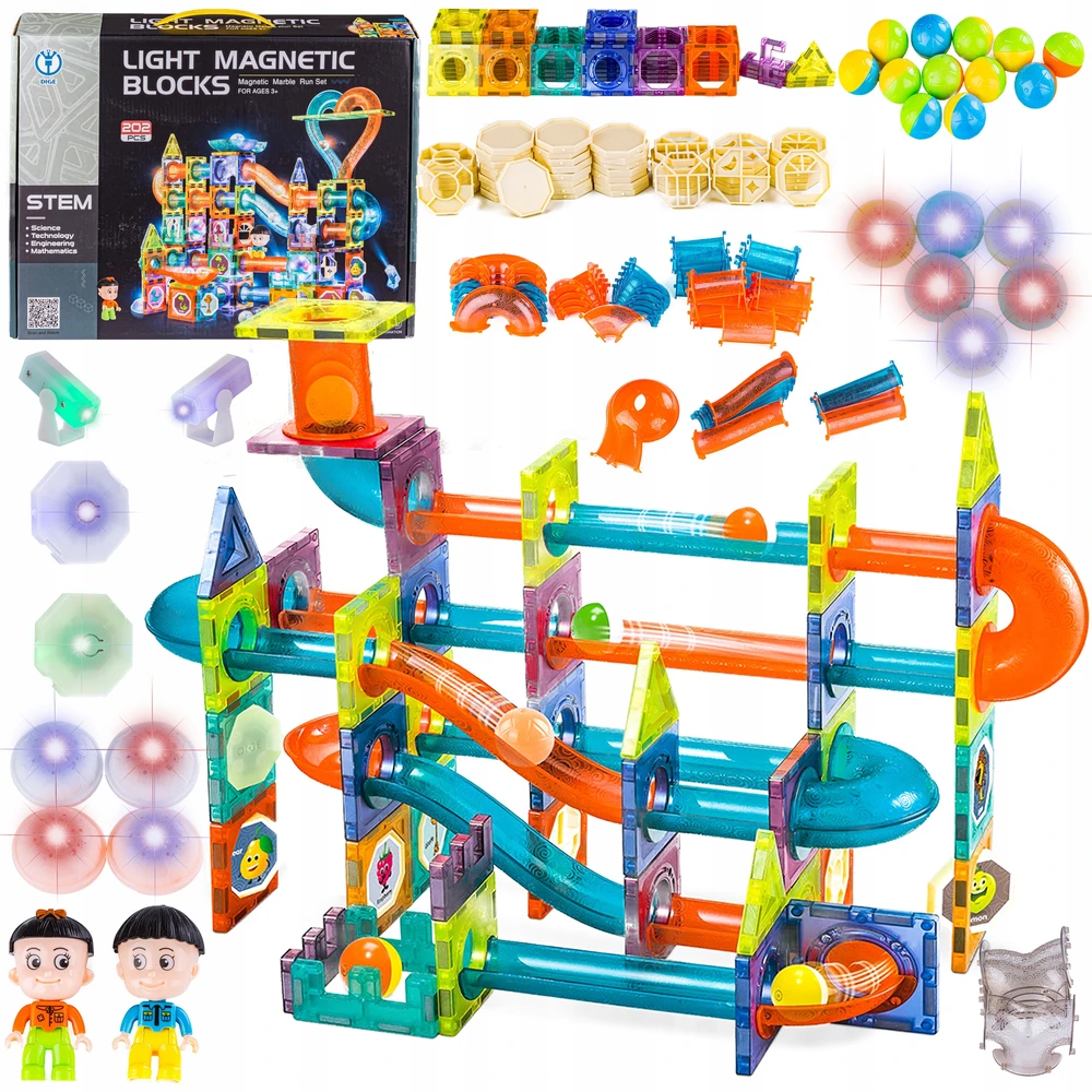 Lean Toys Kamuoliukų trasa su magnetiniais blokeliais, 202 detalės