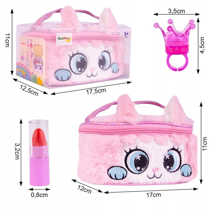 Lean Toys Grožio rinkinys su pliušine kosmetine ir katės motyvu