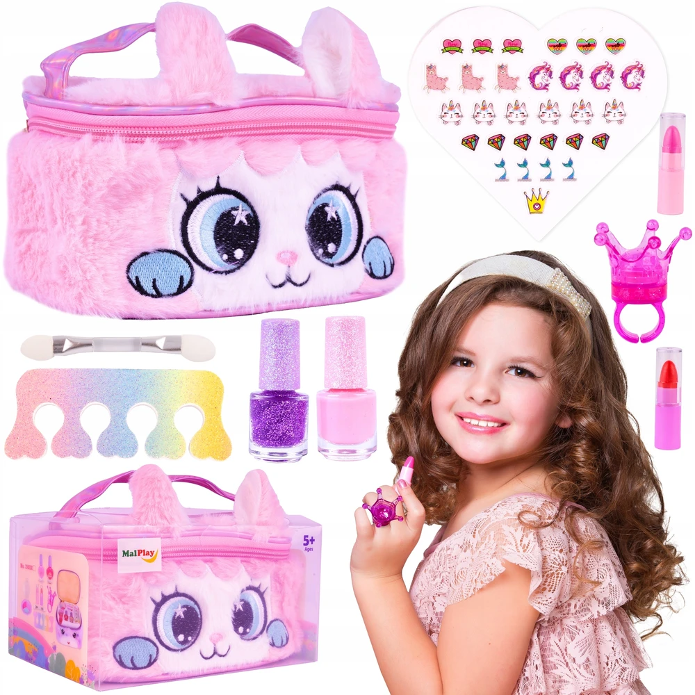 Lean Toys Grožio rinkinys su pliušine kosmetine ir katės motyvu