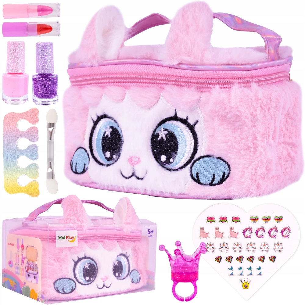 Lean Toys Grožio rinkinys su pliušine kosmetine ir katės motyvu