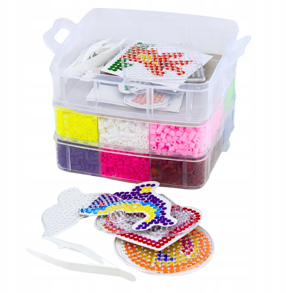 Lean Toys 9000 dalių karoliukų rinkinys su dėklu ir šablonais