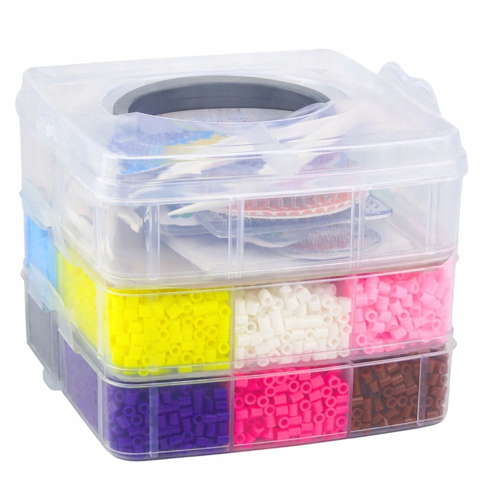 Lean Toys 9000 dalių karoliukų rinkinys su dėklu ir šablonais
