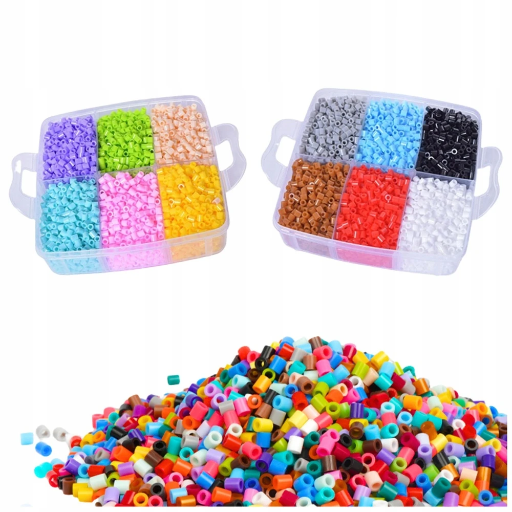 Lean Toys 9000 dalių karoliukų rinkinys su dėklu ir šablonais