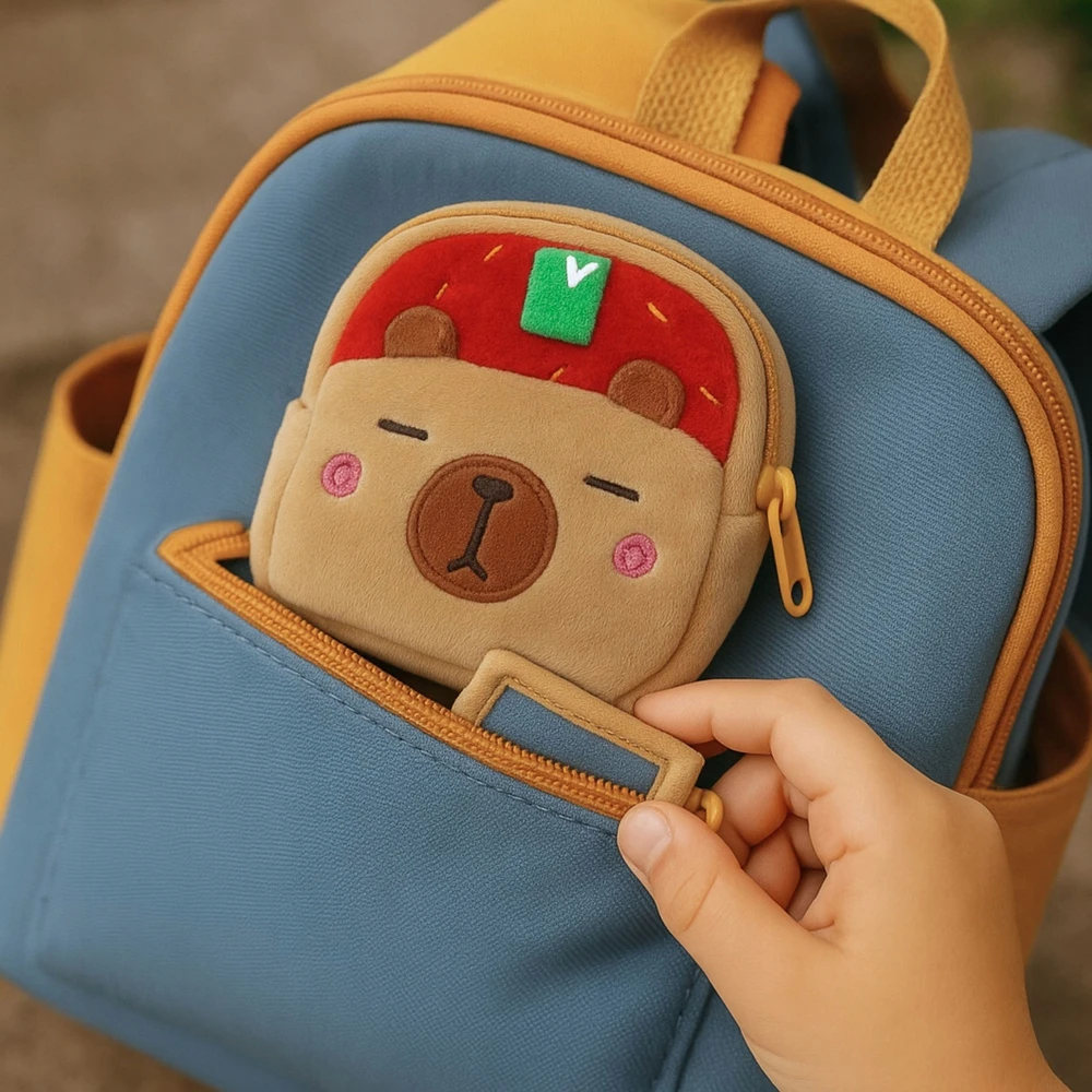 Lean Toys PLIUSINĖ PINIGINĖ PINIGINĖS RAKTŲ PAKABA CAPYBARA pakabukas braškių raudona