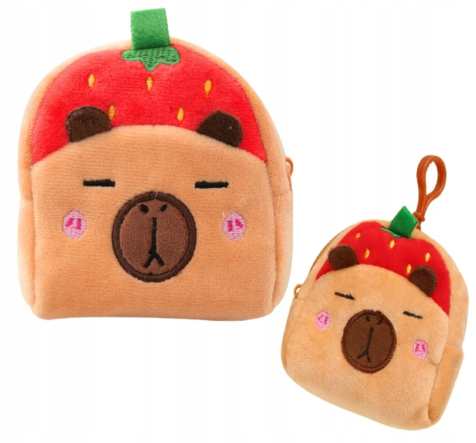 Lean Toys PLIUSINĖ PINIGINĖ PINIGINĖS RAKTŲ PAKABA CAPYBARA pakabukas braškių raudona