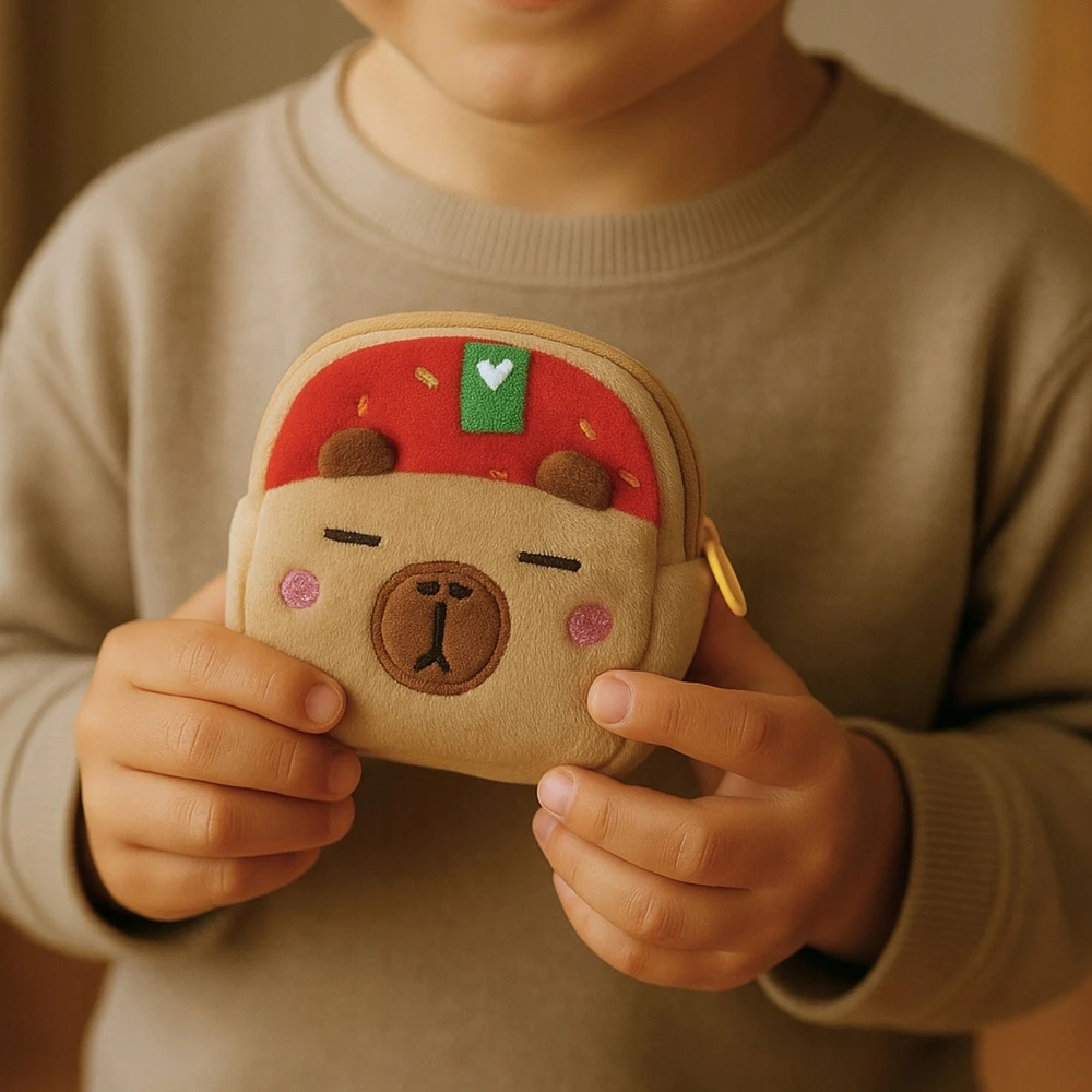Lean Toys PLIUSINĖ PINIGINĖ PINIGINĖS RAKTŲ PAKABA CAPYBARA pakabukas braškių raudona