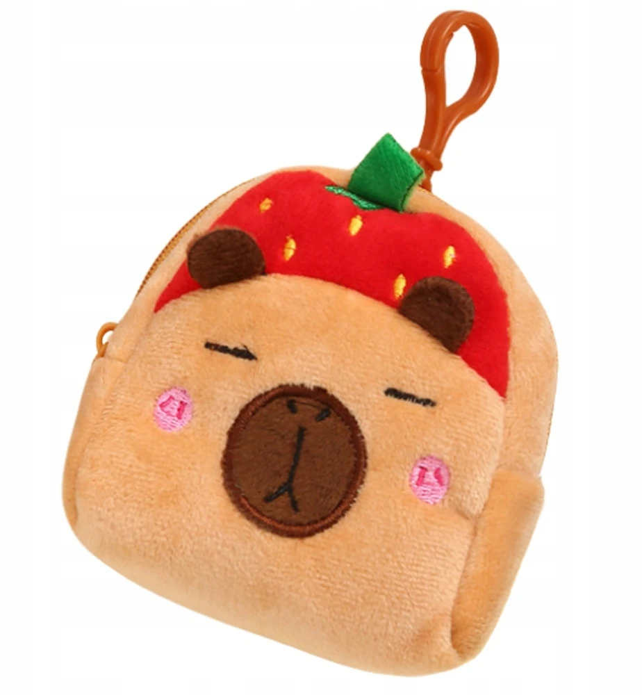 Lean Toys PLIUSINĖ PINIGINĖ PINIGINĖS RAKTŲ PAKABA CAPYBARA pakabukas braškių raudona