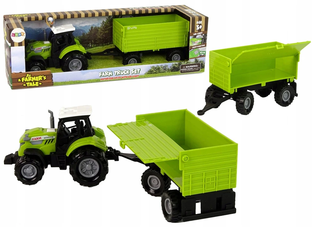 Lean Toys TRAKTORIUS SU PRIEKABA, nuimamas, atsidaro KAIP TIKRAS SKAMBAS žalias ūkis