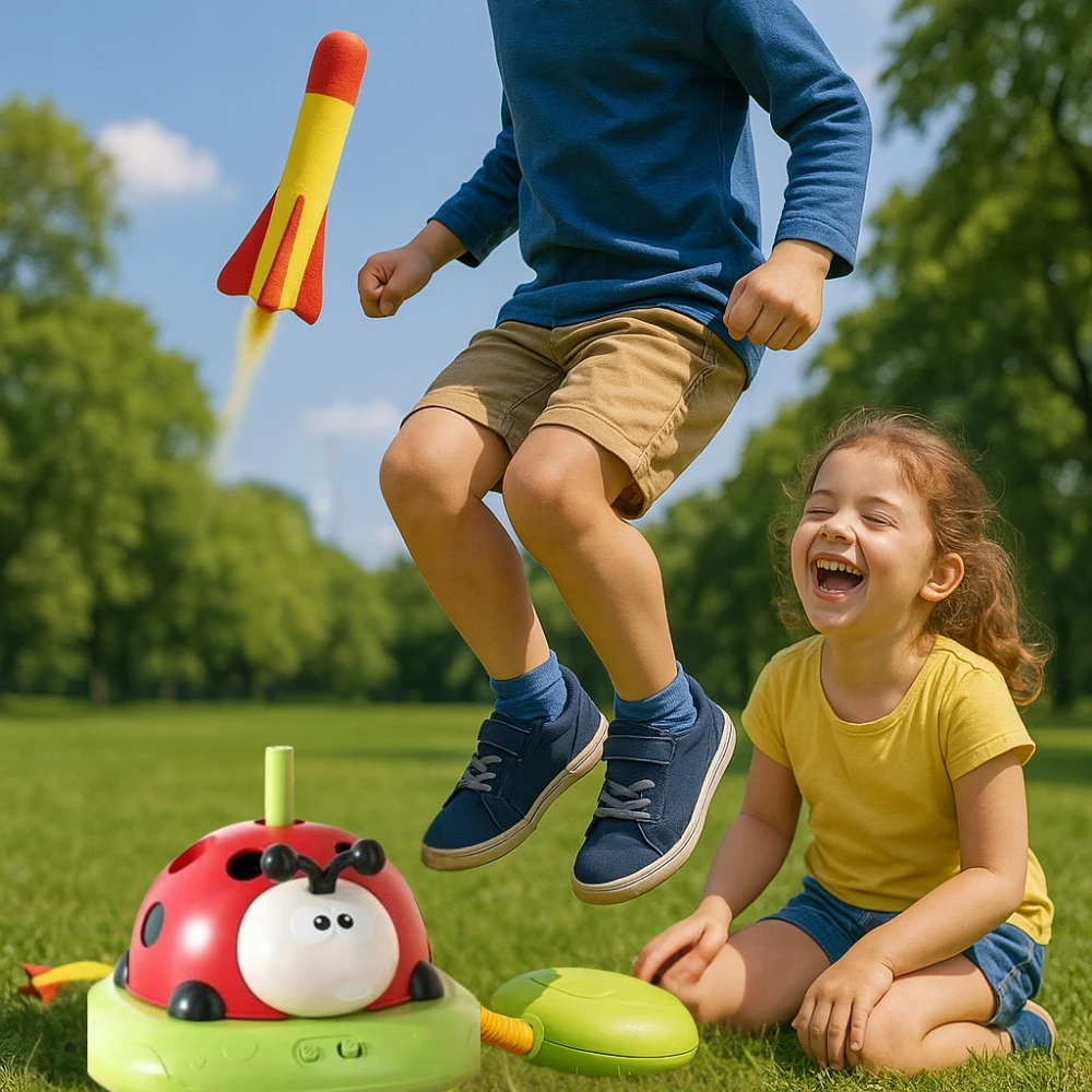 Lean Toys Žaislas boružėlė 3in1 su šokdyne, Taikiniu ir Raketų Paleidimo Funkcija