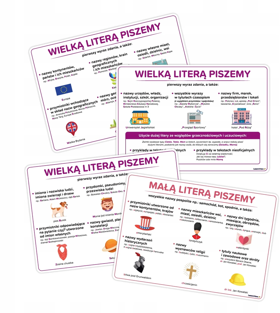 Learnhow Edukacinės lentelės: rašybos taisyklės (4 vnt., A4)
