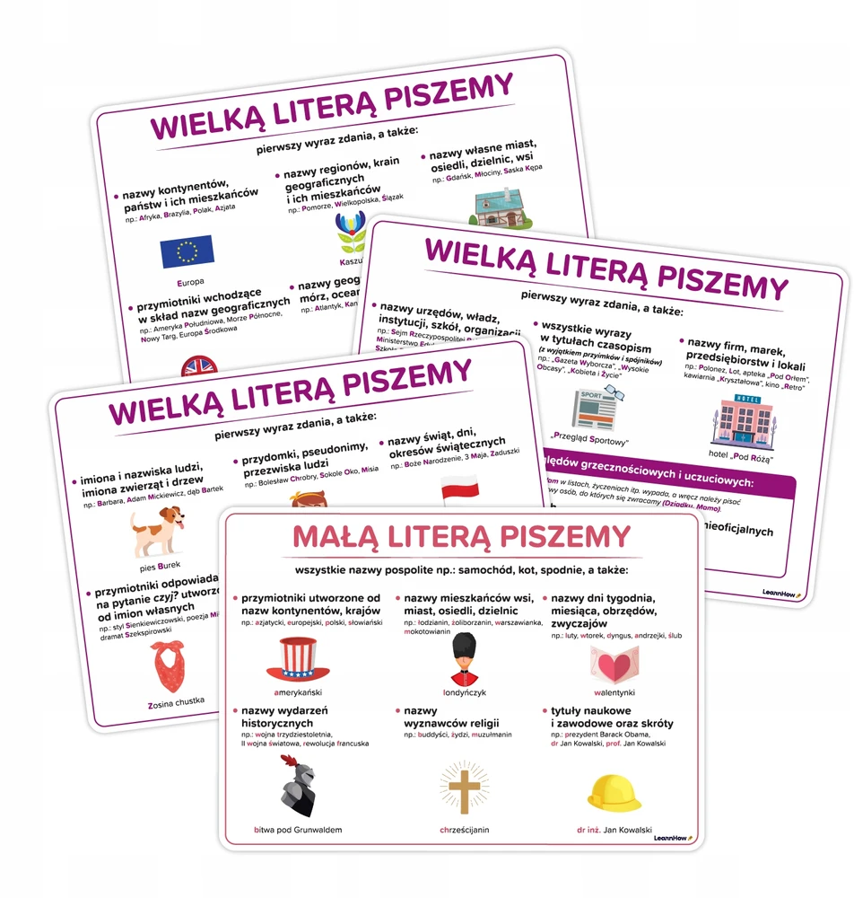 Learnhow Edukacinės lentelės: rašybos taisyklės (4 vnt., A4)
