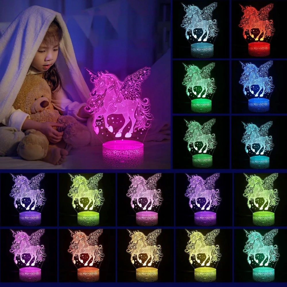 LED 3D vienaragis naktinė lempa mergaitėms Pultas