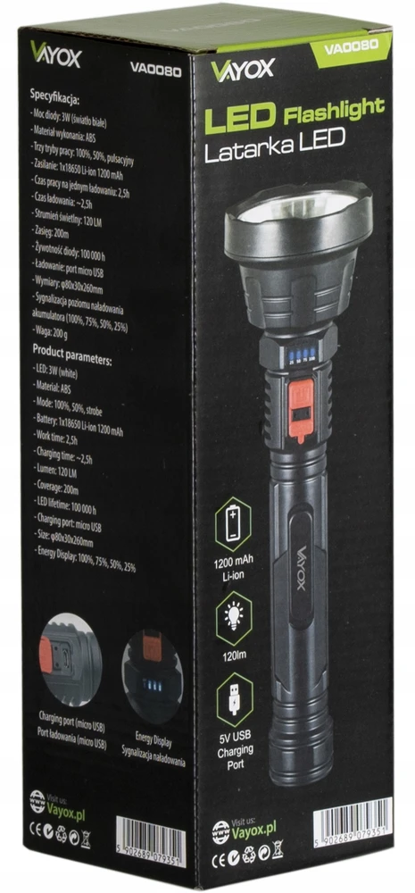 LED 3W įkraunamas prožektorius 120lm VA0080 Vayox