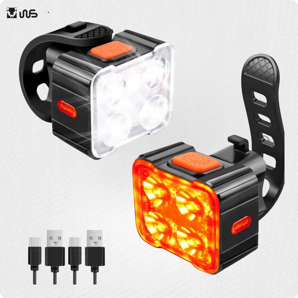 LED DVIRAČIO LIGHT USB C RINKINYS, skirtas priekyje ir gale, vandeniui atsparus priekinis galinis