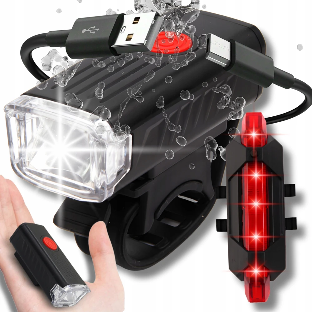 LED dviračio žibintai 2x USB priekinis galinis tvirtas vandeniui atsparus rinkinys 300lm CEree