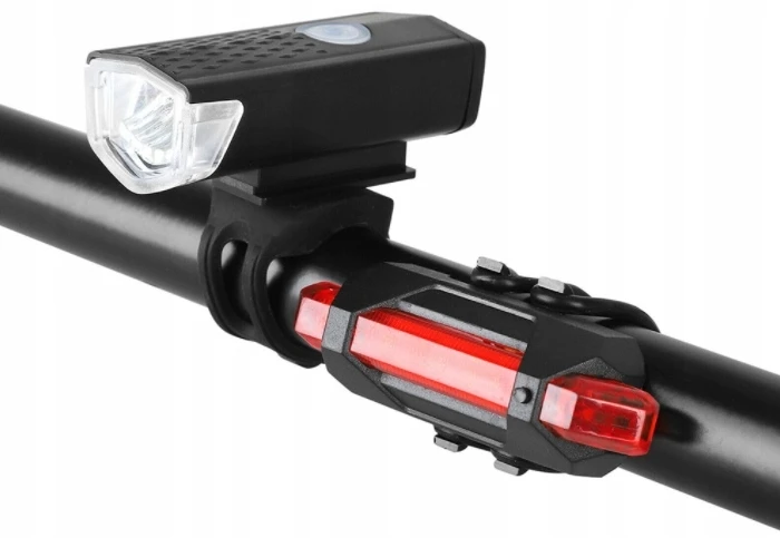 LED dviračio žibintai 2x USB priekinis galinis tvirtas vandeniui atsparus rinkinys 300lm CEree