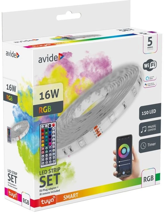 LED juosta Avide 16W RGB 5m Music control, su pultu, IP65