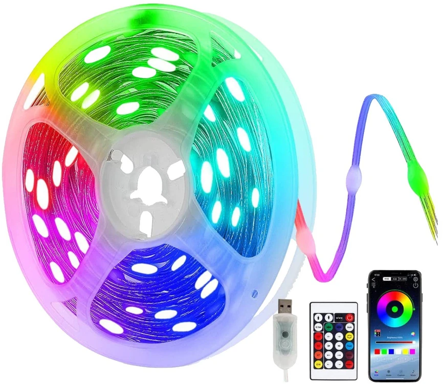 LED juosta Avide 16W RGB 5m Music control, su pultu, IP65