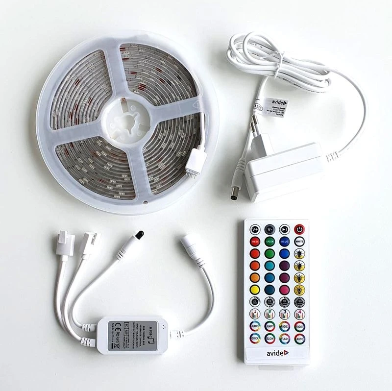 LED juosta Avide 16W RGB 5m Music control, su pultu, IP65