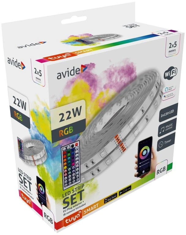 LED juosta Avide 22W RGB 10m Music control, su pultu, IP65