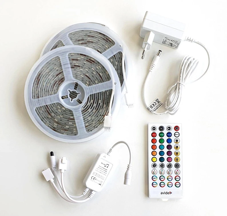 LED juosta Avide 22W RGB 10m Music control, su pultu, IP65