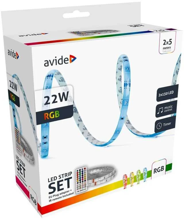 LED juosta Avide 22W RGB 10m Music control, su pultu, IP65