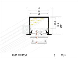 LED juostos profilis LINEA-IN20 EF/U7, juodas, 2m