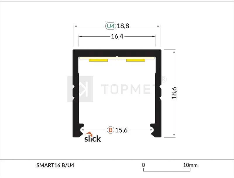 LED juostos profilis SMART16, baltai dažytas, 3m