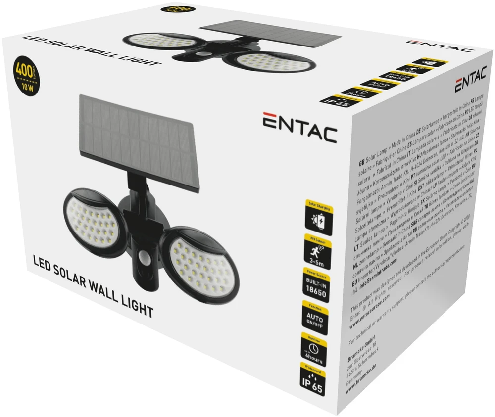 Prožektorius LED Entac Solar 10W SMD PIR