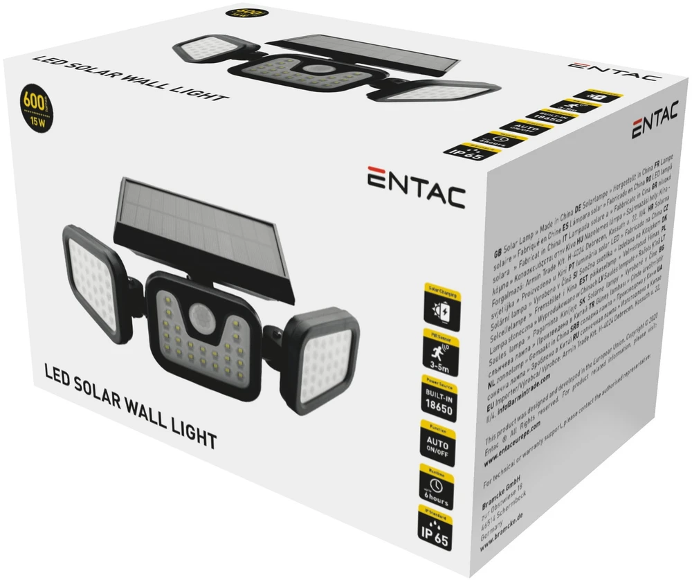 Prožektorius LED Entac Solar 15W SMD PIR