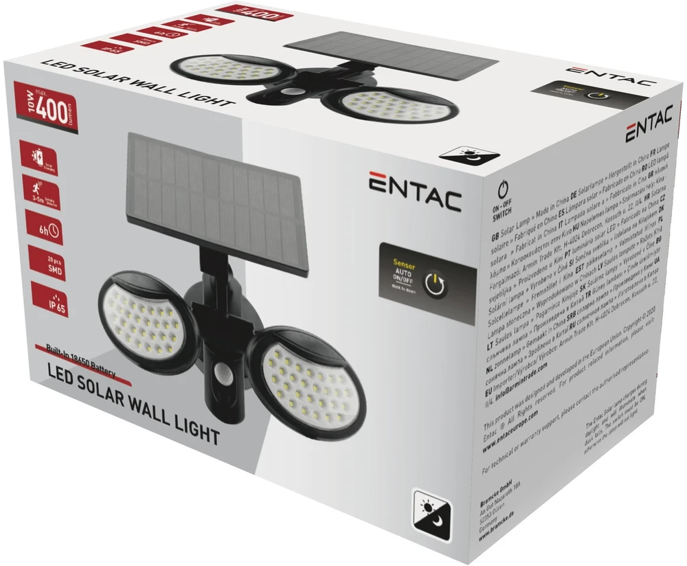 Prožektorius LED Entac Solar 10W SMD PIR