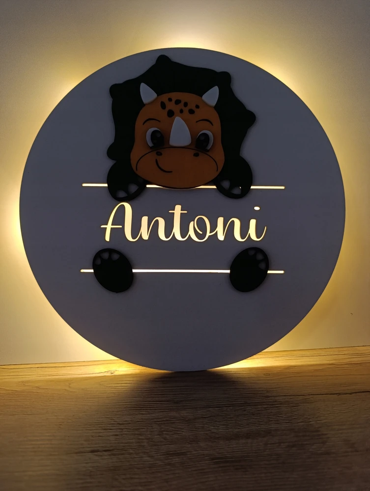 LED lempa 30 cm su pavadinimu PERSONALIZUOTAS DINOZAURAS
