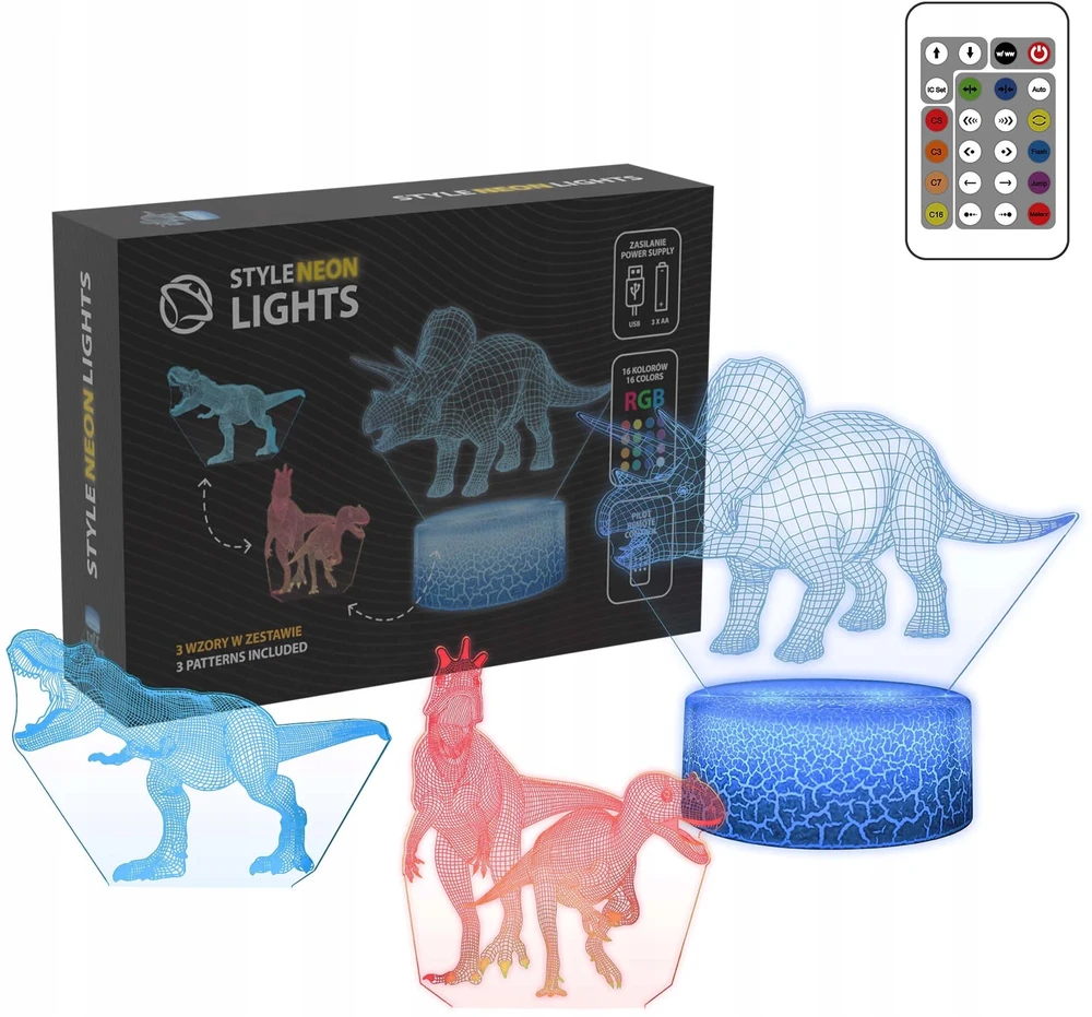 LED lempa MANTA Style Neon Lights Dinosaurs SNL117RGB