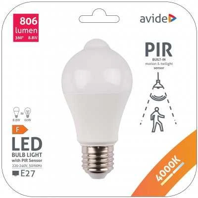 LED lemputė Avide 8.8W A60 E27 4K PIR sensor