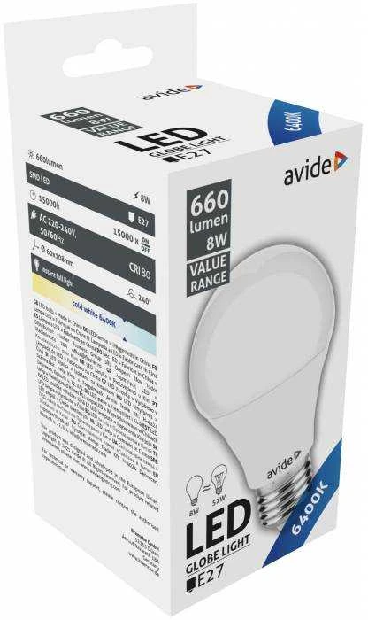 Avide LED lemputė 8W E27 6400K