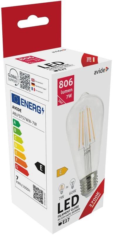 LED lemputė Avide 7W E27 ST57 Filament