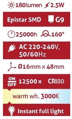LED lemputė Avide 2.5W G9 3000K