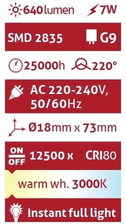 LED lemputė Avide 7W G9 3000K