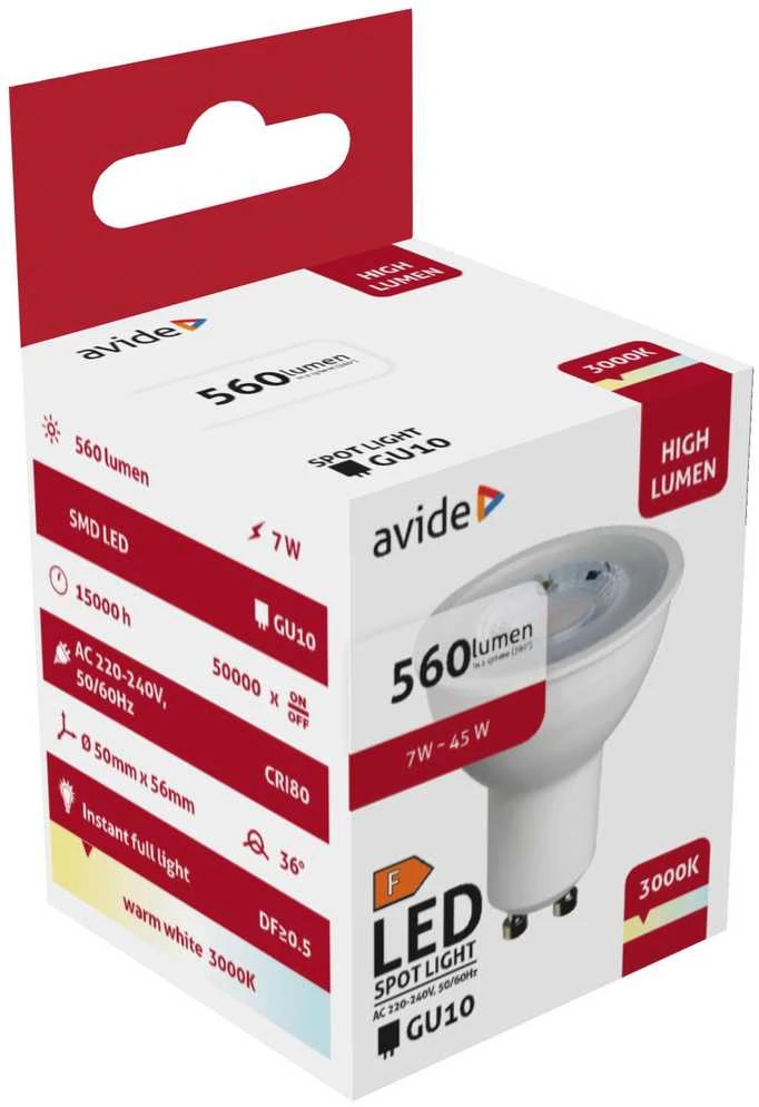 LED lemputė 7W GU10 36° 3K AVIDE