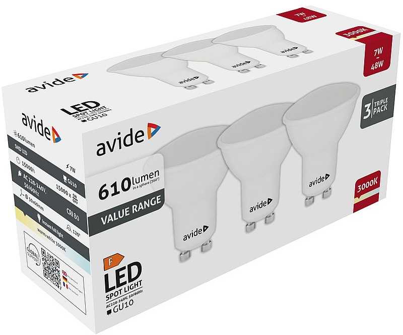 Avide LED lemputė 7W GU10 3000K 3vnt