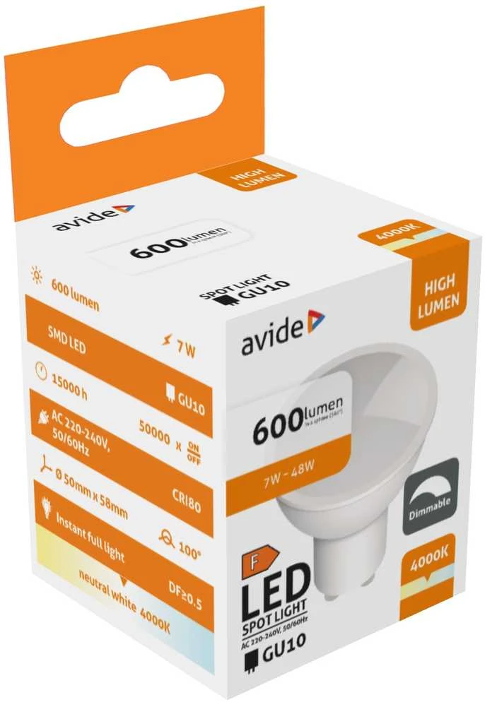 Avide LED lemputė 7W GU10 4000K Dimmable