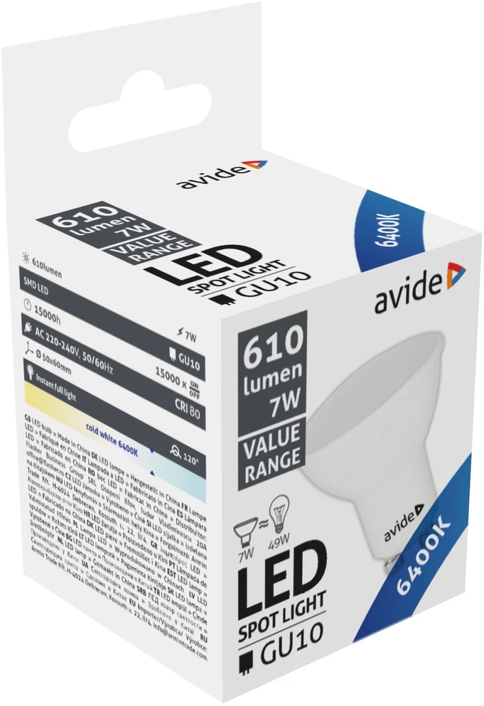 LED lemputė Avide 7W GU10 36° 6400K