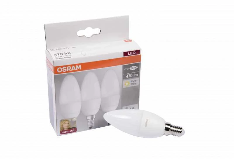 LED lemputė OSRAM B40 4.9W E14 Šiltai balta