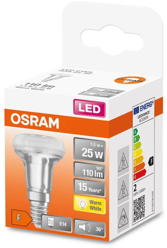Ledvance 1,5W LED lemputė LED STAR R39 36°, 2700K, E14