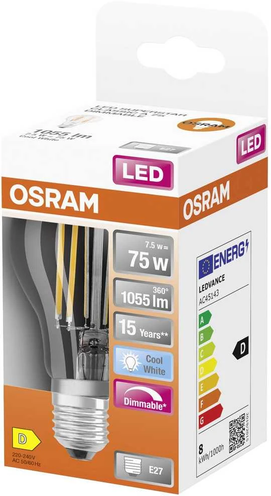 Osram 7,5W LED lemputė LED Retrofit CLASSIC A DIM 75, E27, 4000K