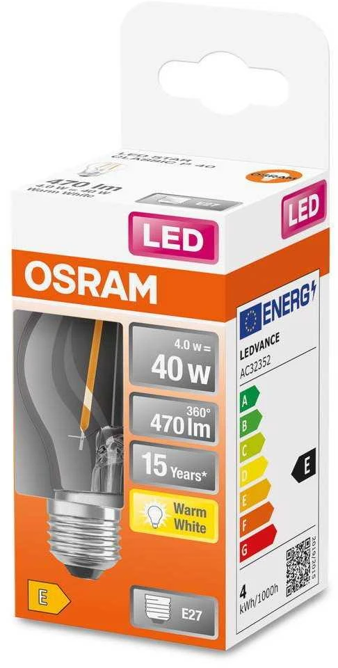 Osram 4W LED lemputė LED Retrofit CLASSIC P 40, E27, 2700K