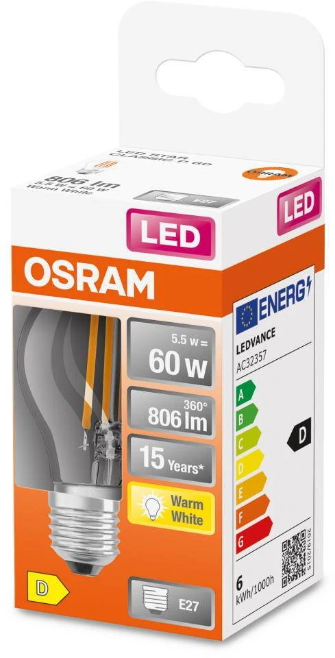 LED lemputė OSRAM, P45, E27, 6 W, 806 lm, 2700 K