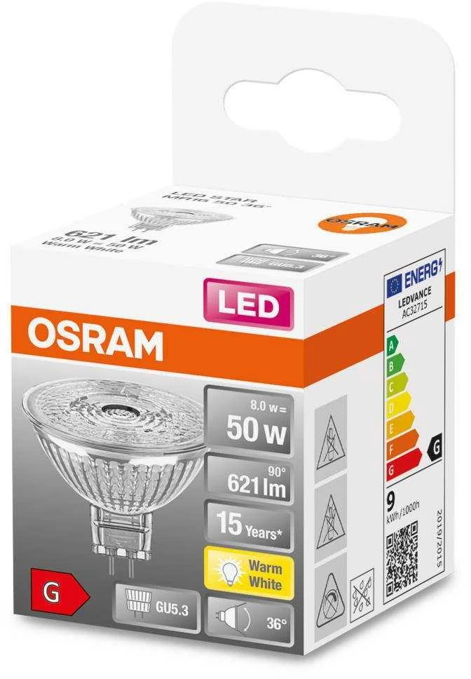 LED lempa Osram, MR16, 36°, 8W, GU5.3, 827, 12V, 621lm