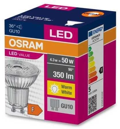LED lemputė OSRAM VALUE, GU10, PAR16, 4,3 W, 2700 K, 350 lm, 36 °, non-dim